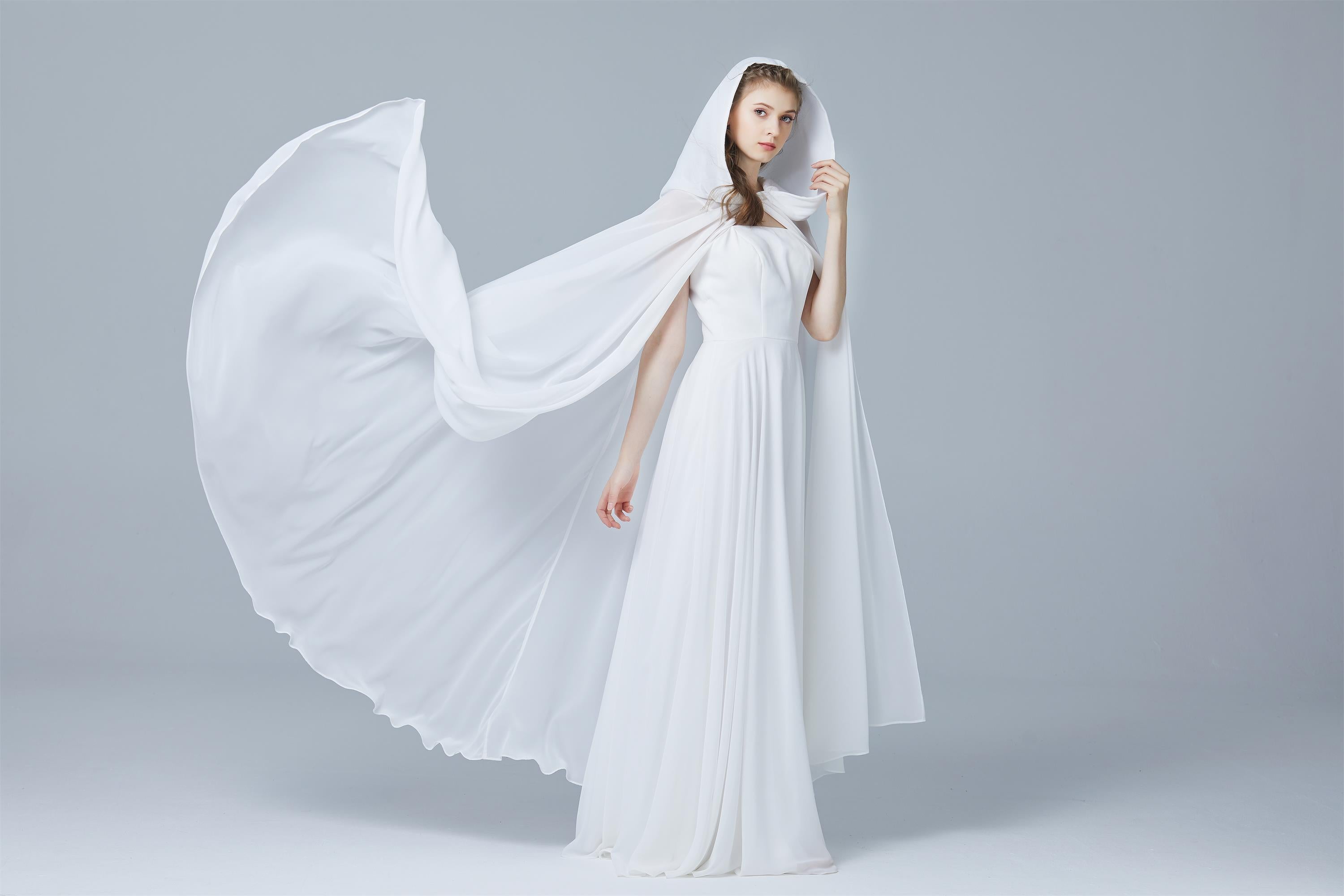 Beautelicate Chiffon-Umhang mit Kapuze, Hochzeitsumhang, Brautumhang, mittelalterlich, Renaissance, benutzerdefinierter Umhang