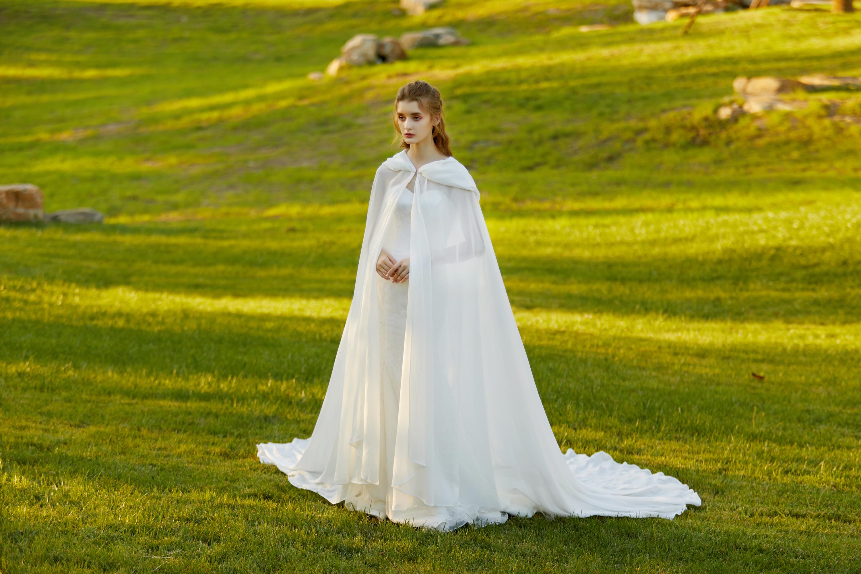 Beautelicate Chiffon-Umhang mit Kapuze, Hochzeitsumhang, Brautumhang, mittelalterlich, Renaissance, benutzerdefinierter Umhang
