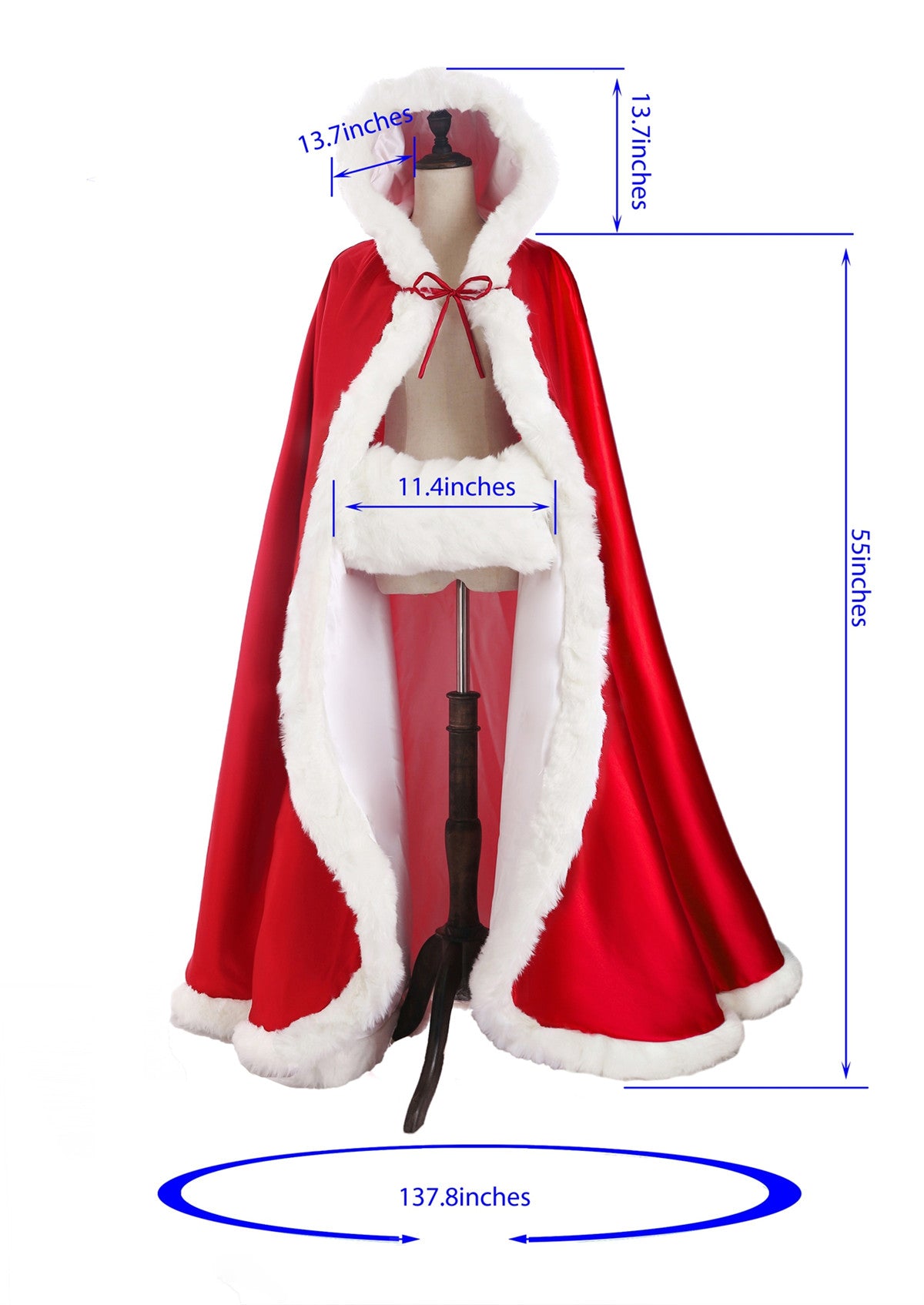 Wedding Cape Hooded Cloak for Bride Winter Reversible with Fur Trim Free Hand Muff Full Length 50 55 inches (19 Colors)