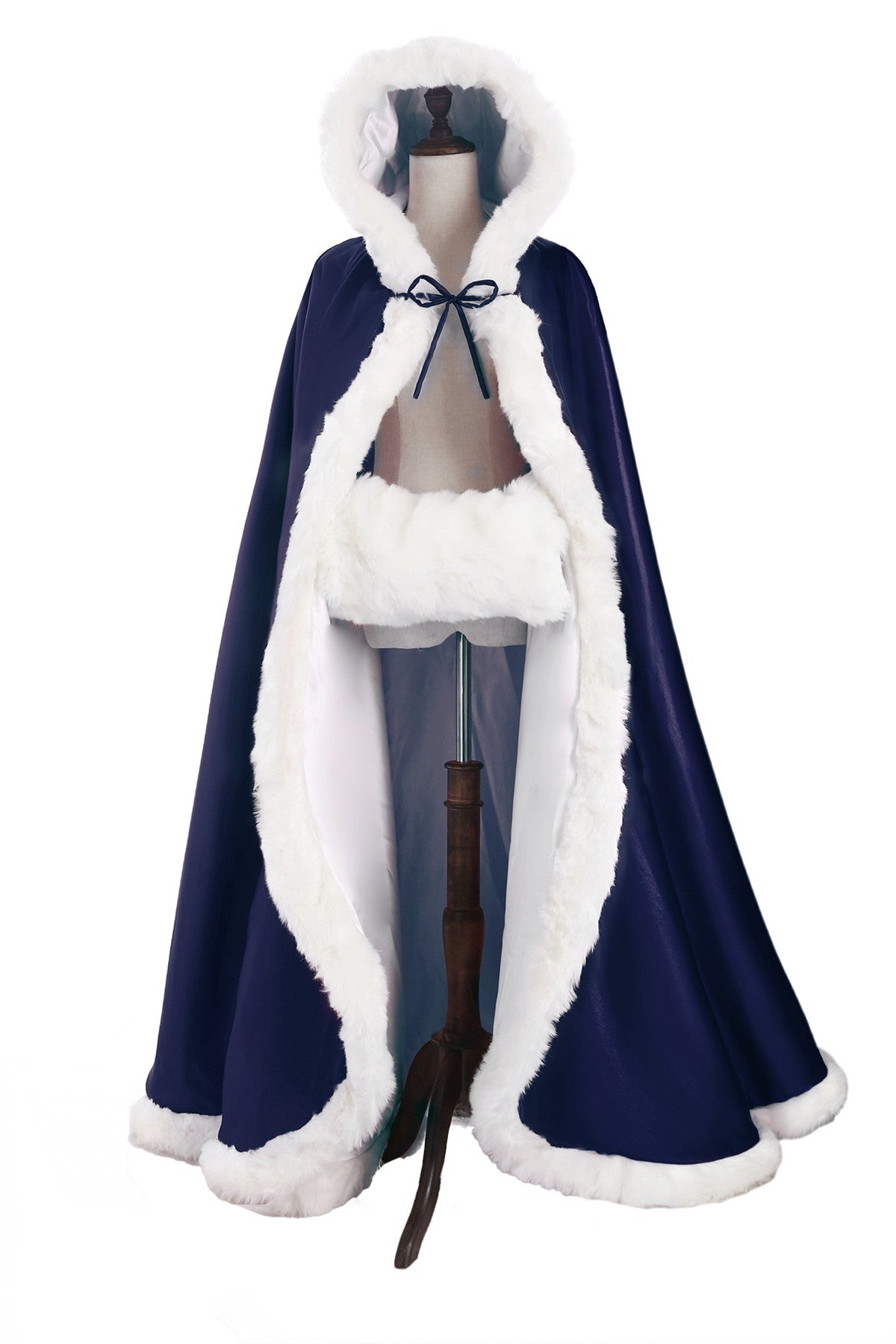 Wedding Cape Hooded Cloak for Bride Winter Reversible with Fur Trim Free Hand Muff Full Length 50 55 inches (19 Colors)