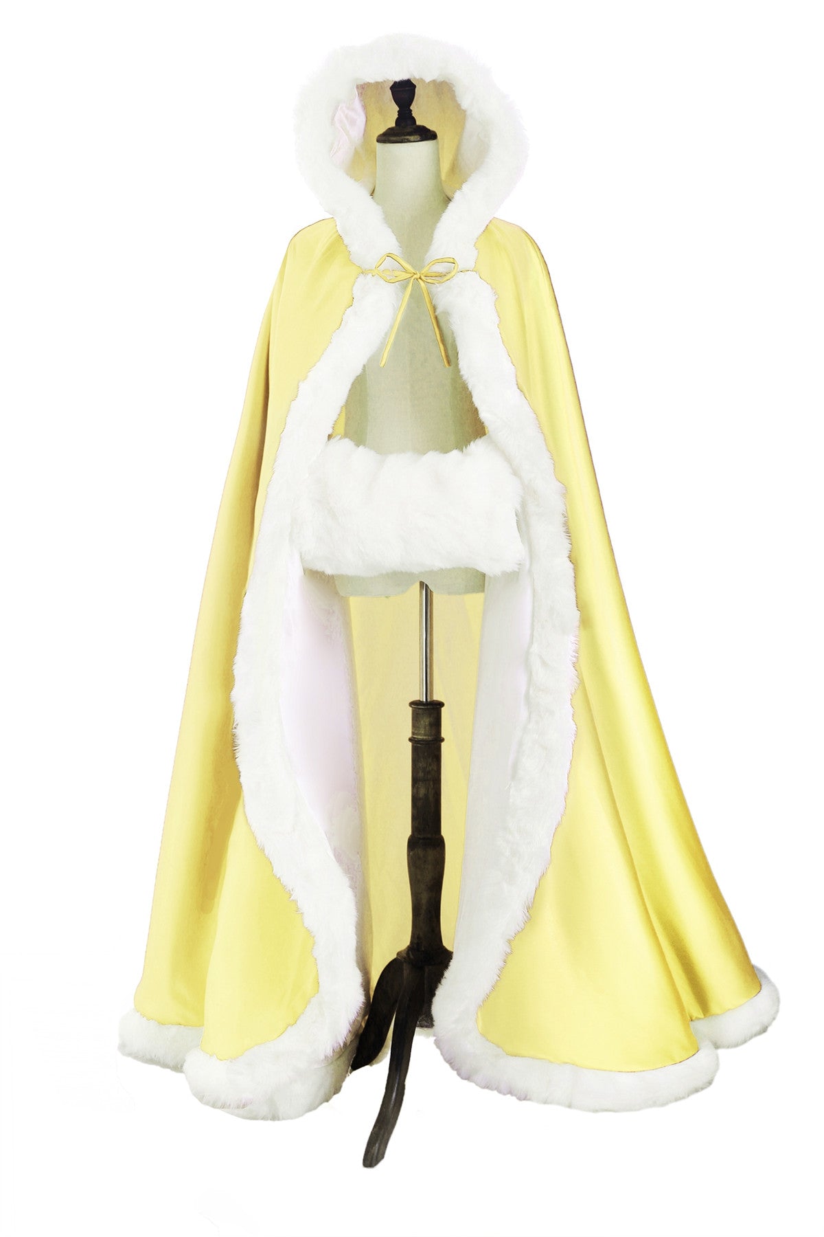 Wedding Cape Hooded Cloak for Bride Winter Reversible with Fur Trim Free Hand Muff Full Length 50 55 inches (19 Colors)