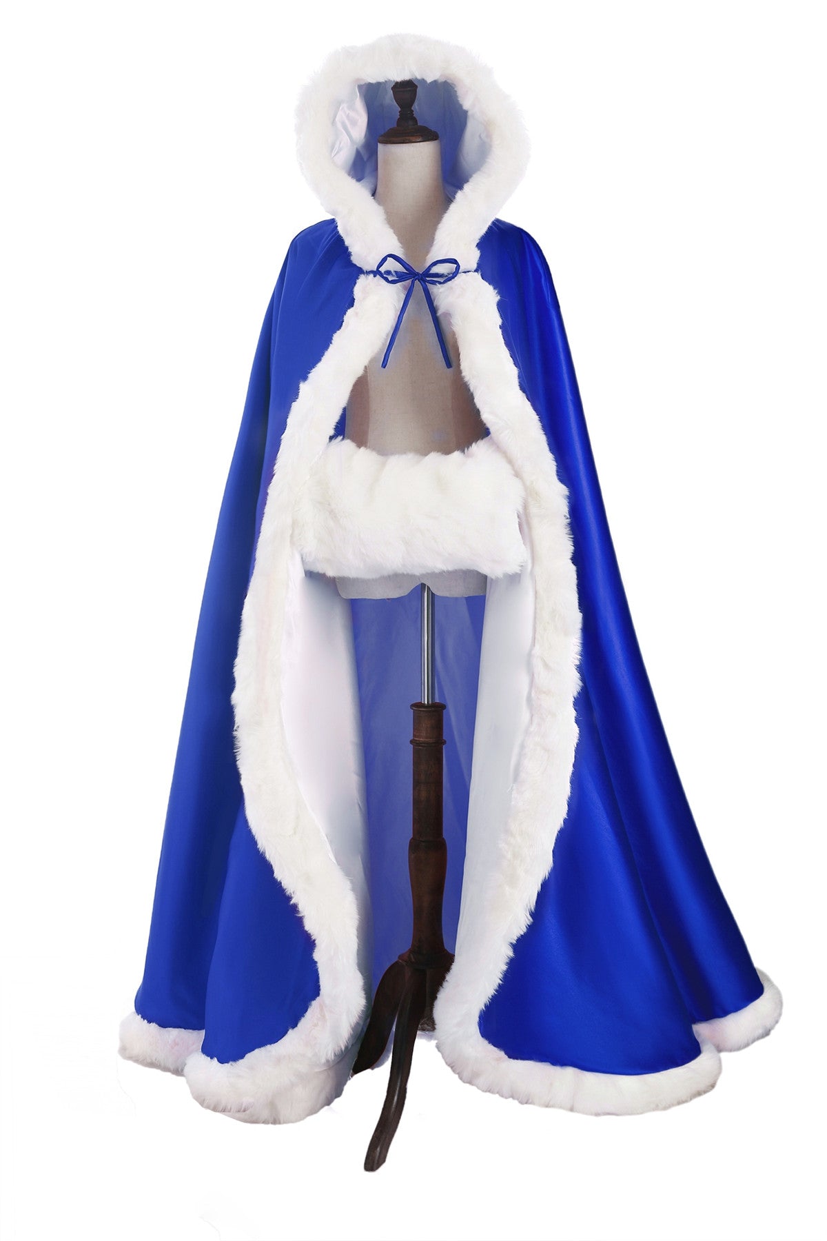 Wedding Cape Hooded Cloak for Bride Winter Reversible with Fur Trim Free Hand Muff Full Length 50 55 inches (19 Colors)