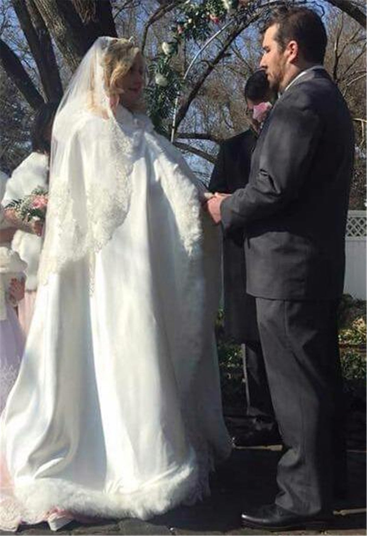 Wedding Cape Hooded Cloak for Bride Winter Reversible with Fur Trim Free Hand Muff Full Length 50 55 inches (19 Colors)