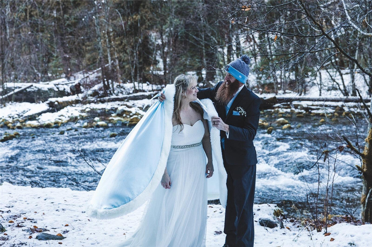 Wedding Cape Hooded Cloak for Bride Winter Reversible with Fur Trim Free Hand Muff Full Length 50 55 inches (19 Colors)
