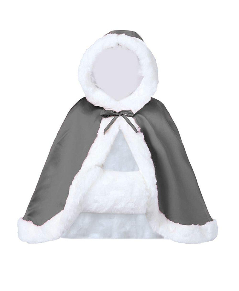 Hochzeitsumhang mit Kapuze für die Braut, Winter, wendbar, mit Pelzbesatz, kostenloser Handmuff, hüftlang, 18 Farben von BEAUTELICATE