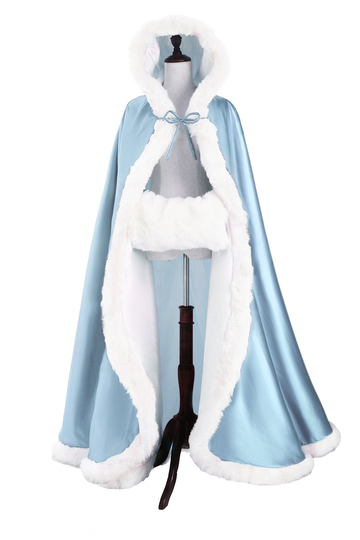 Wedding Cape Hooded Cloak for Bride Winter Reversible with Fur Trim Free Hand Muff Full Length 50 55 inches (19 Colors)