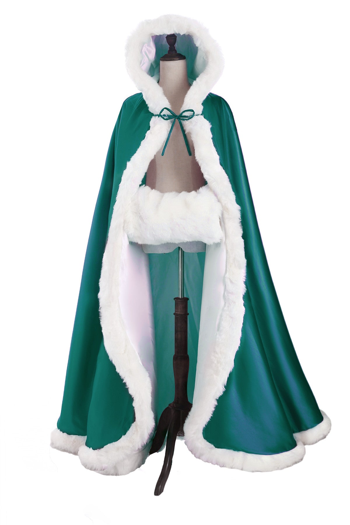 Wedding Cape Hooded Cloak for Bride Winter Reversible with Fur Trim Free Hand Muff Full Length 50 55 inches (19 Colors)