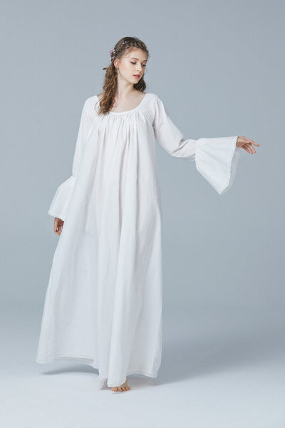Victorian Nightgown 100% Cotton for Women Vintage Costumes Slip Sleepwear  Long Bell Sleeve