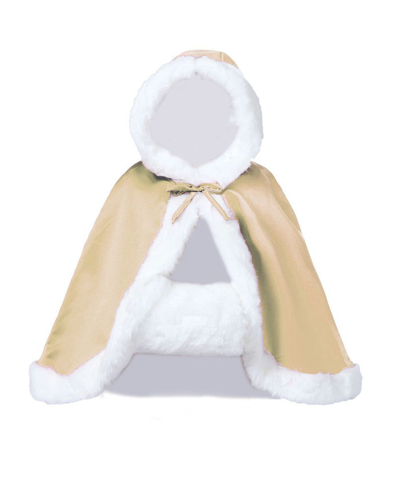 Hochzeitsumhang mit Kapuze für die Braut, Winter, wendbar, mit Pelzbesatz, kostenloser Handmuff, hüftlang, 18 Farben von BEAUTELICATE
