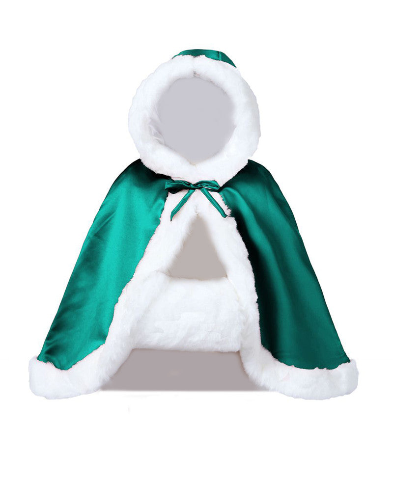 Hochzeitsumhang mit Kapuze für die Braut, Winter, wendbar, mit Pelzbesatz, kostenloser Handmuff, hüftlang, 18 Farben von BEAUTELICATE