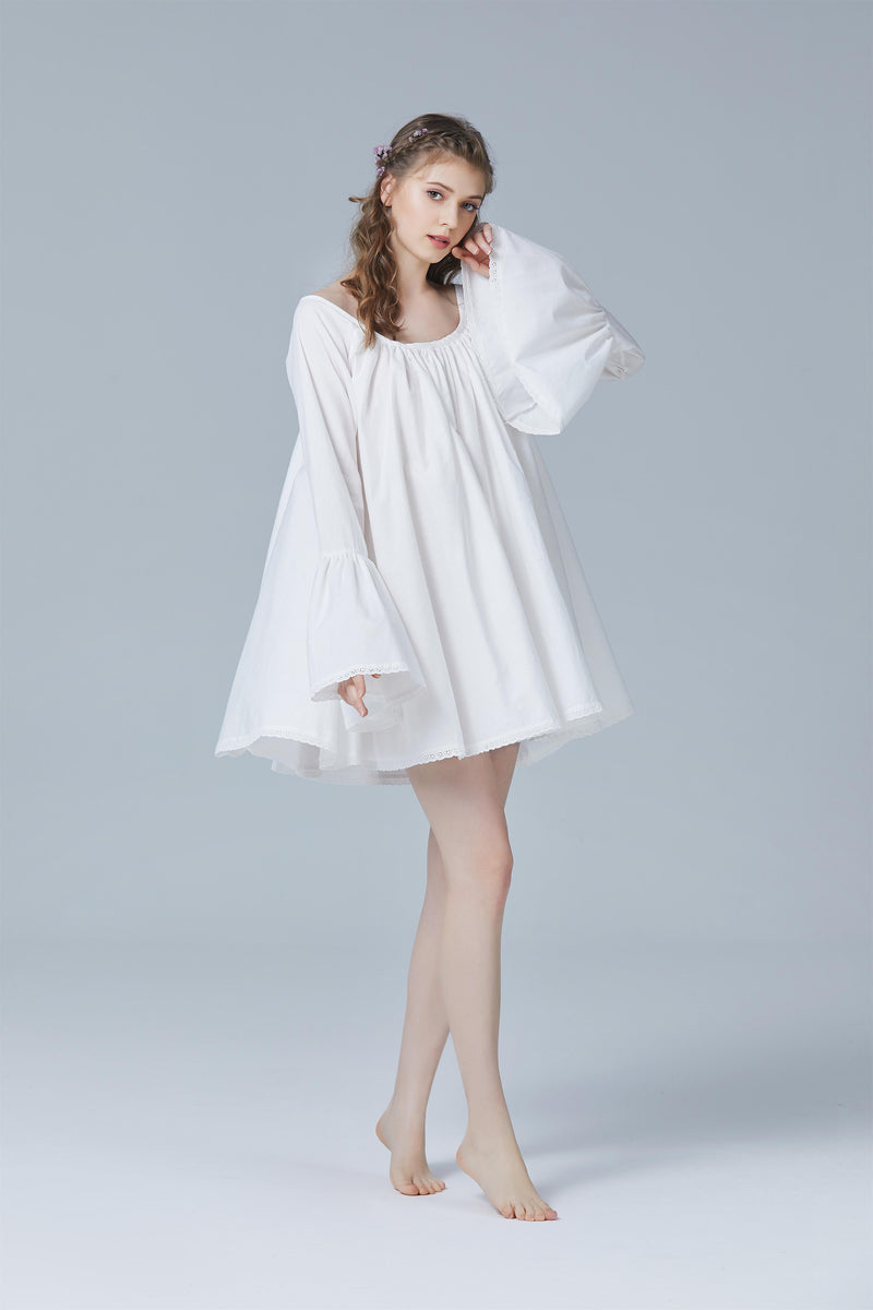 BEAUTELICATE Damen-Nachthemd im viktorianischen Stil aus Baumwolle, kurzes Nachthemd, übergroßes A-Linien-Babydoll-Kleid, Pyjama