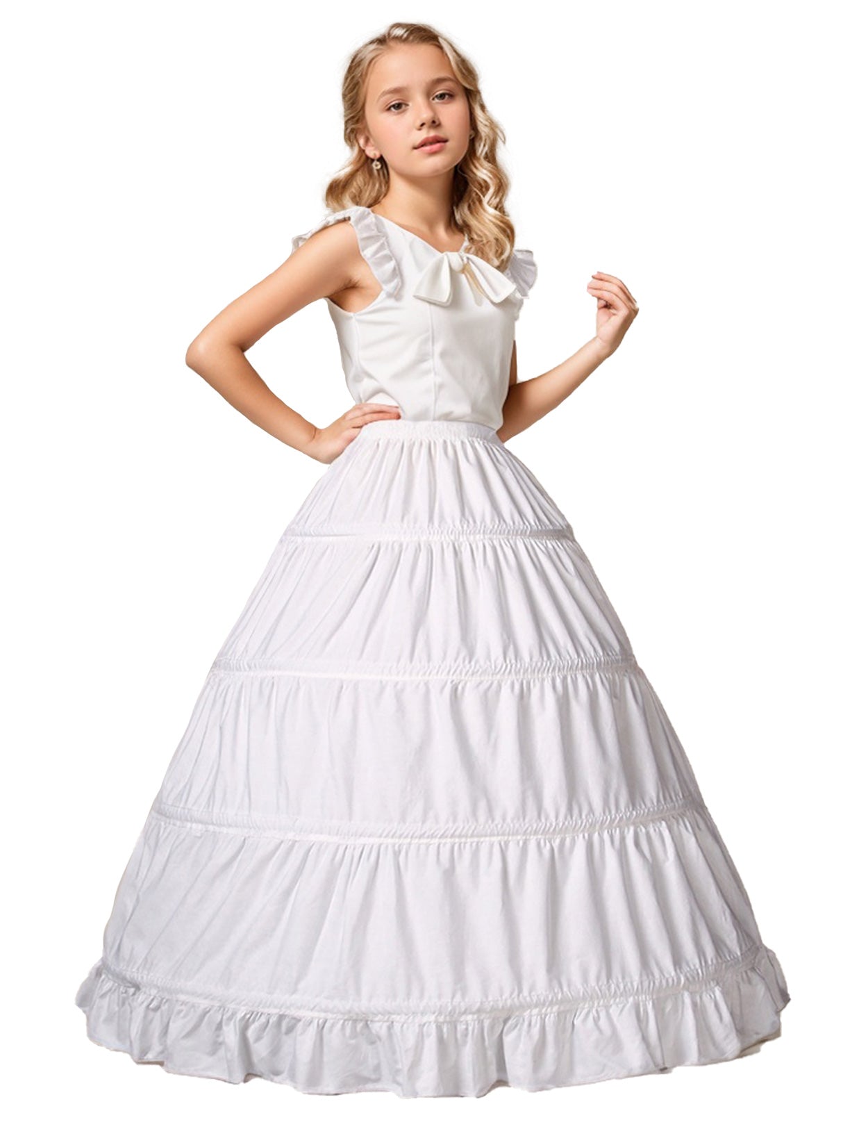 Girls' Cotton Hoop Petticoat | Fluffy Underskirt for Dresses (Ivory)