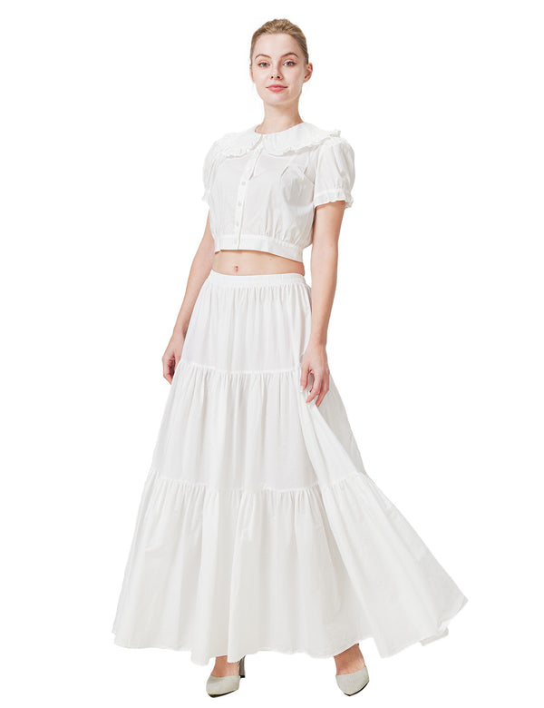 BEAUTELICATE Women's Victorian Renaissance Boho Maxi Skirt - 100% Cotton Full-Length White Skirt for Medieval Cosplay & Summer Festivals