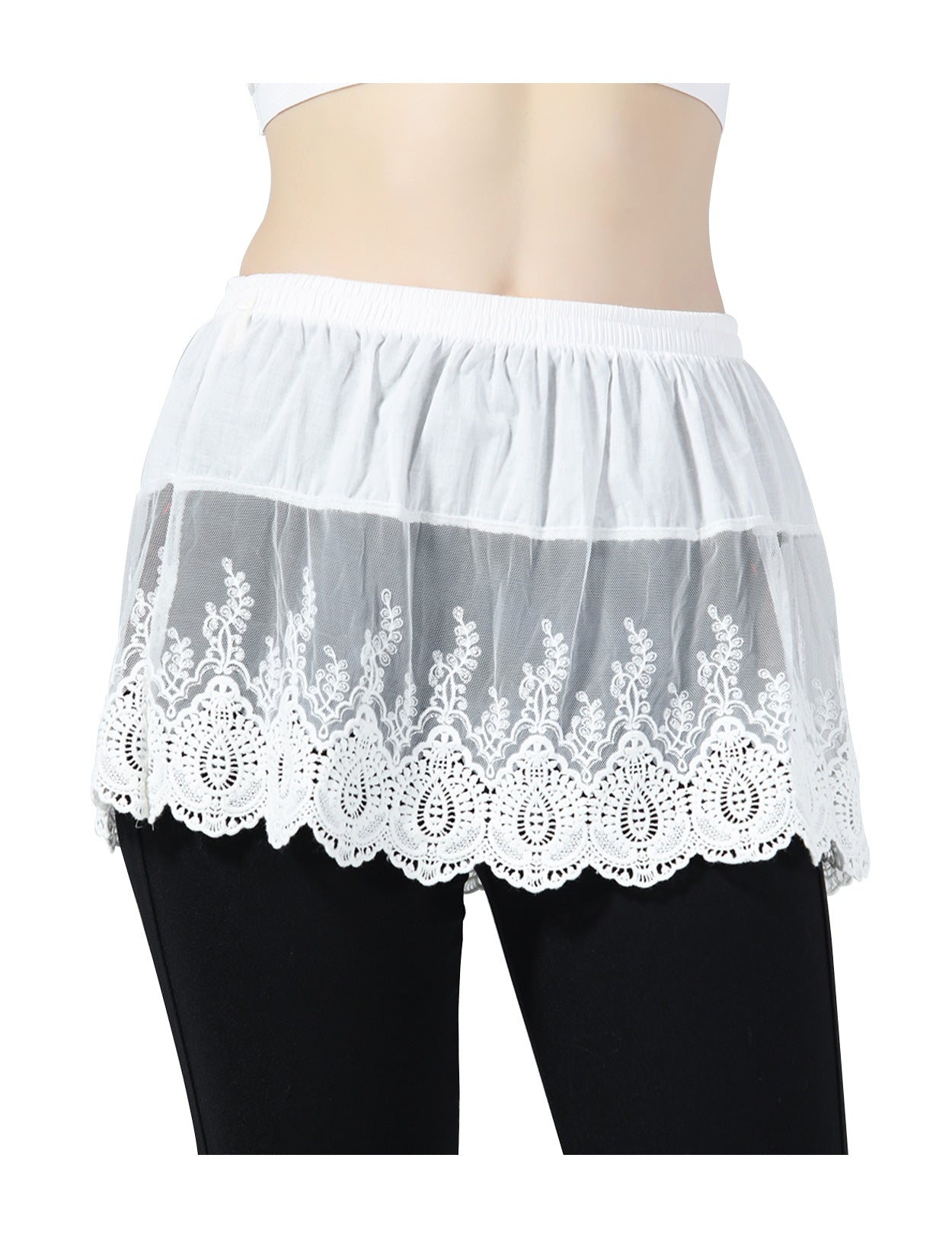 Ivory/Black Mini Underskirt - Floral Lace Shirt Extender Slip