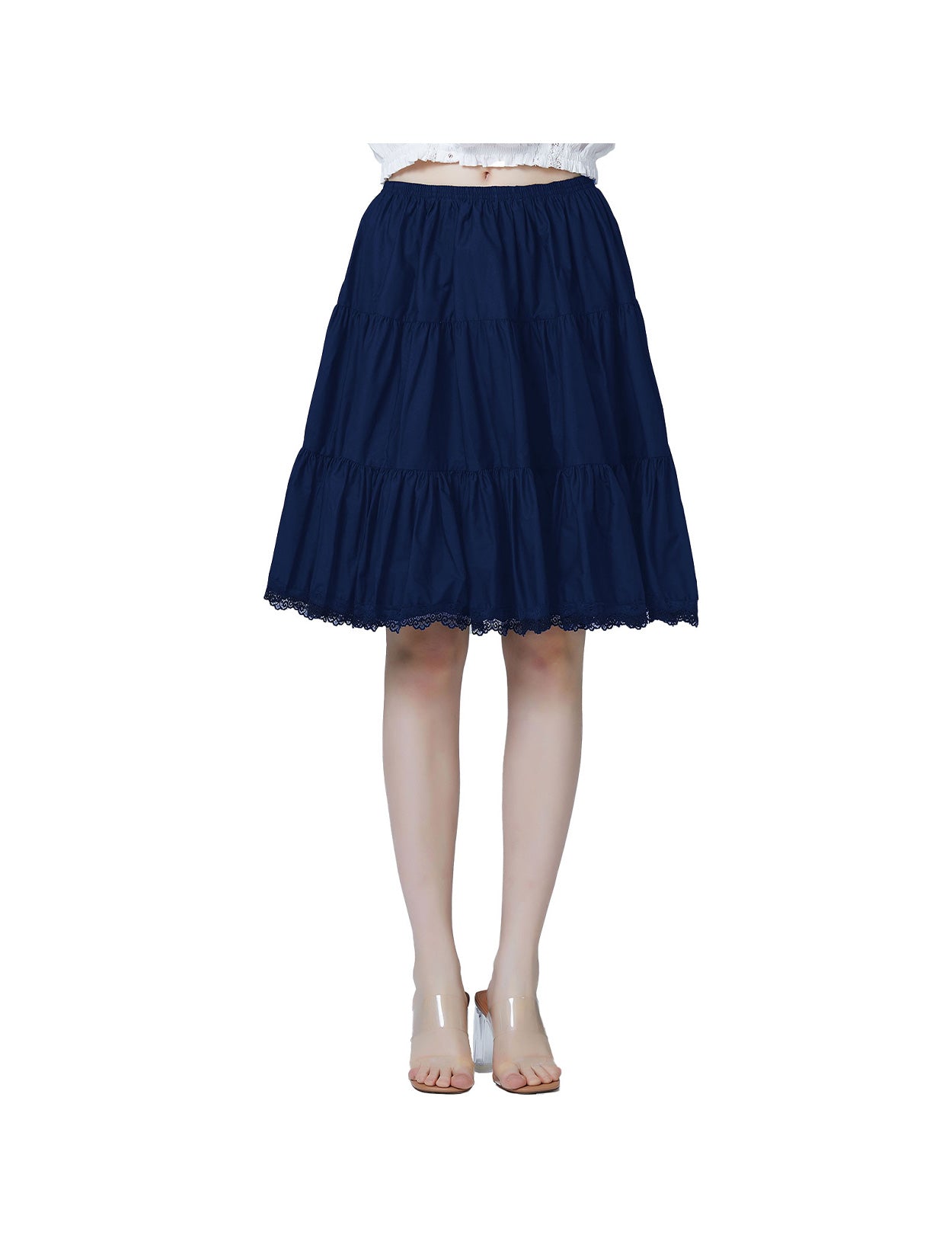 Women's Cotton Medieval A-Line Skirt in Navy Blue & Black