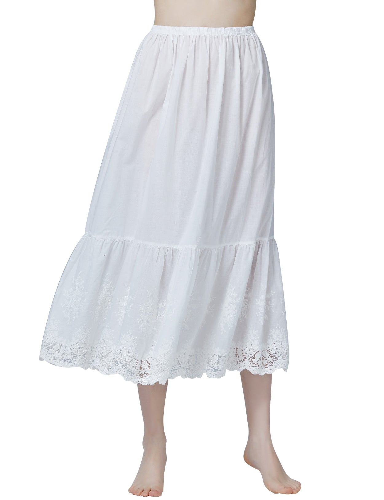 Vintage Cotton Half Slip with Alencon Lace Embroidery - Ivory/Cream