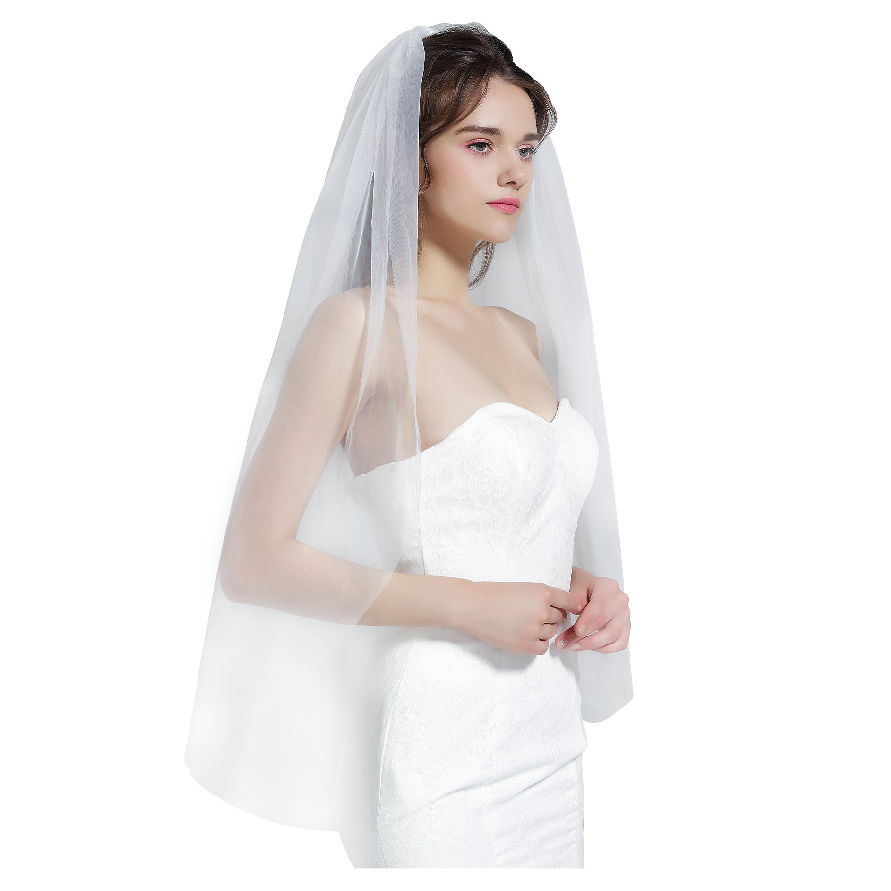 1-Tier Cut Edge Bridal Veil w/ Comb | Fingertip & Cathedral