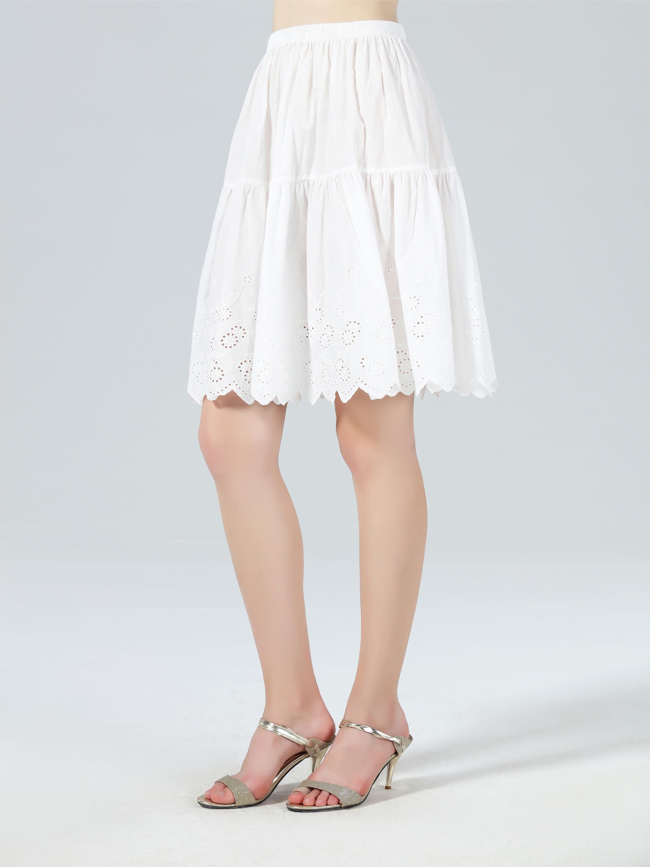 BEAUTELICATE Half Slip Skirt Extender 100% Cotton Underskirt with Lace Embroidery Knee Length