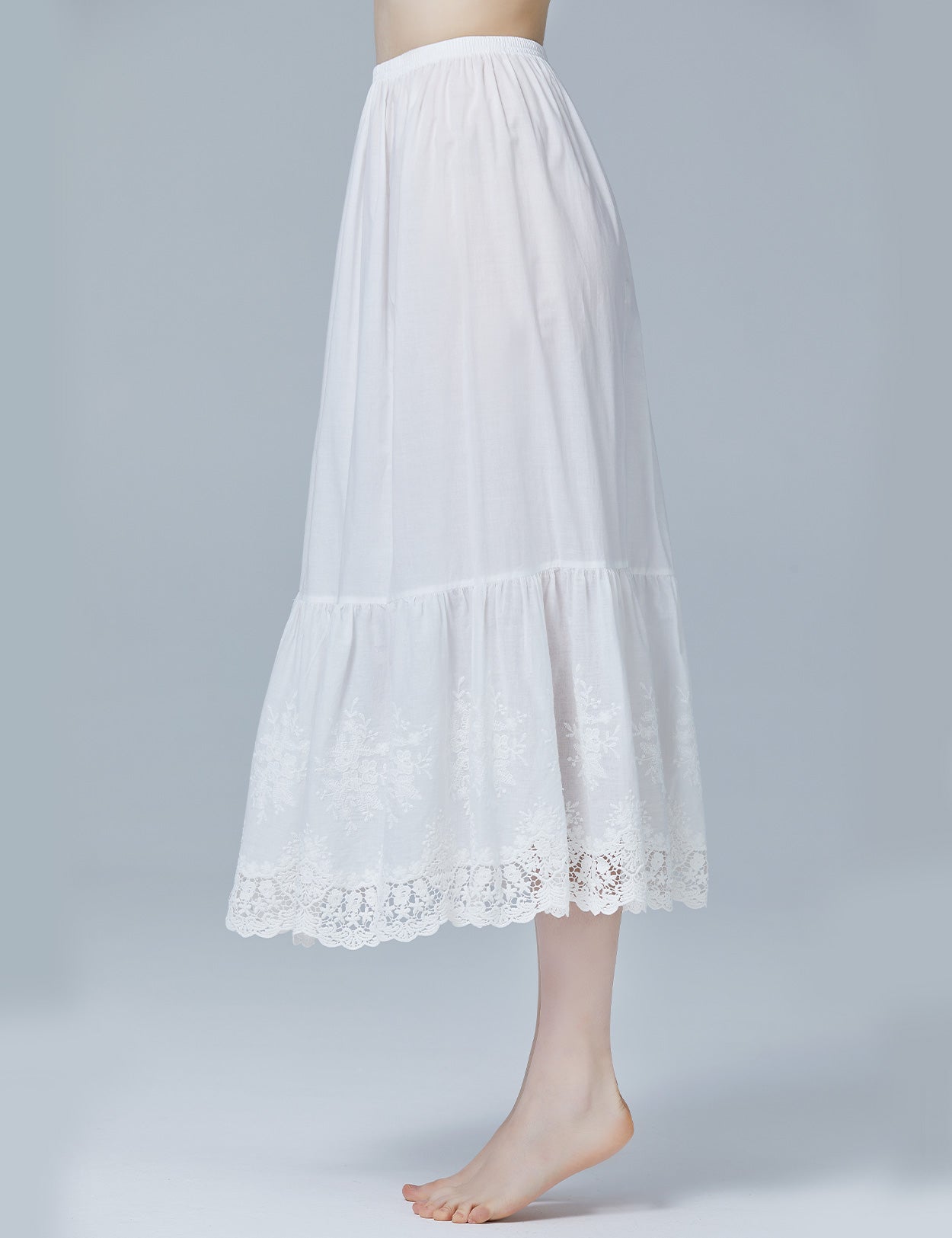Vintage Cotton Half Slip with Alencon Lace Embroidery - Ivory/Cream