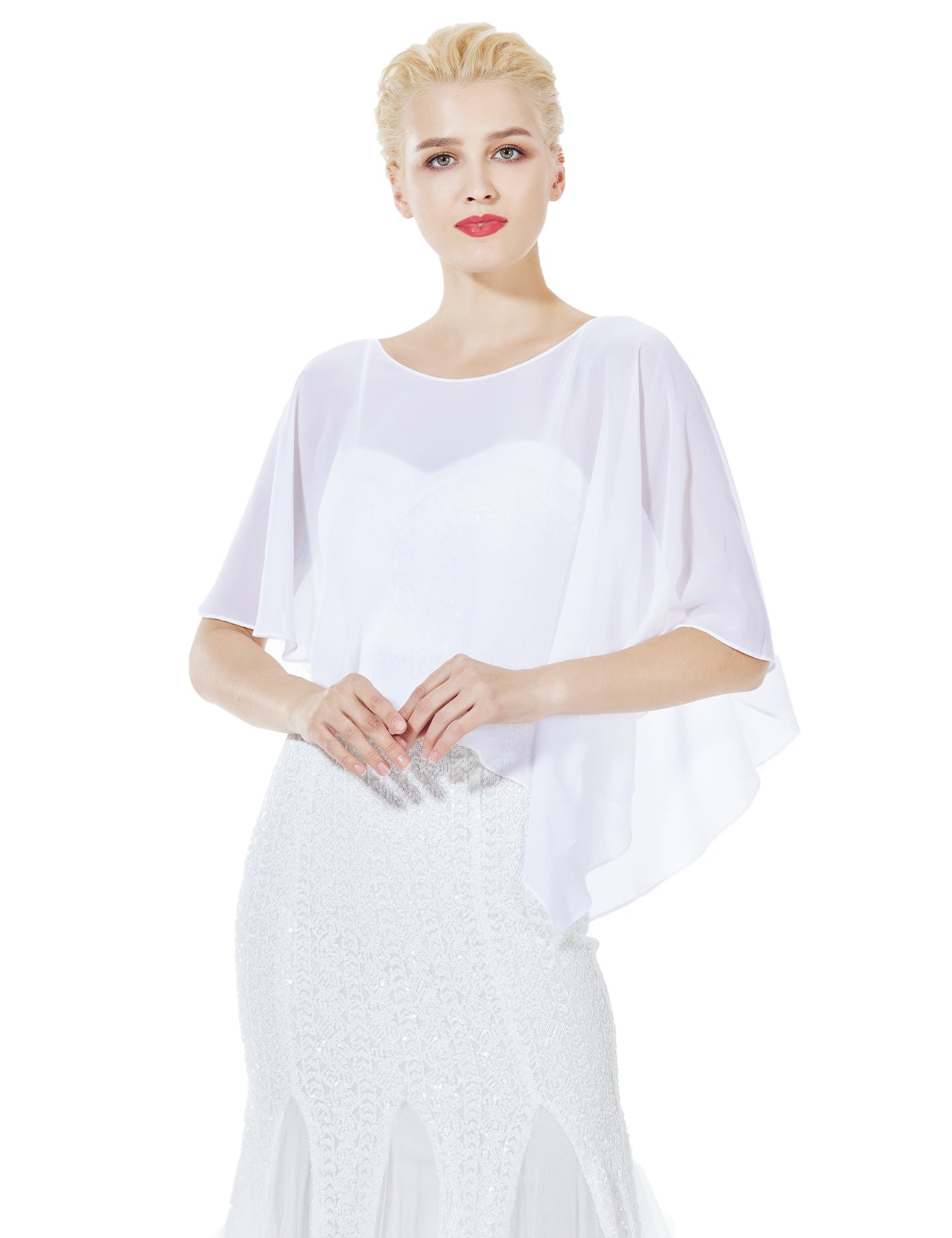 BEAUTELICATE Asymmetrical Capelets Chiffon Capes Wedding Bridal Shawls Wraps For Women Evening Dress