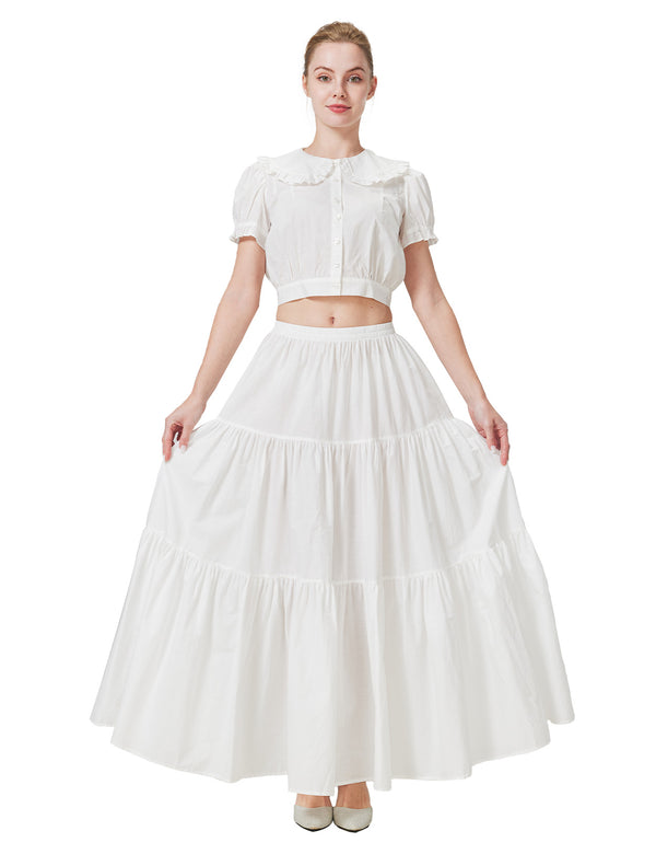 BEAUTELICATE Women's Victorian Renaissance Boho Maxi Skirt - 100% Cotton Full-Length White Skirt for Medieval Cosplay & Summer Festivals