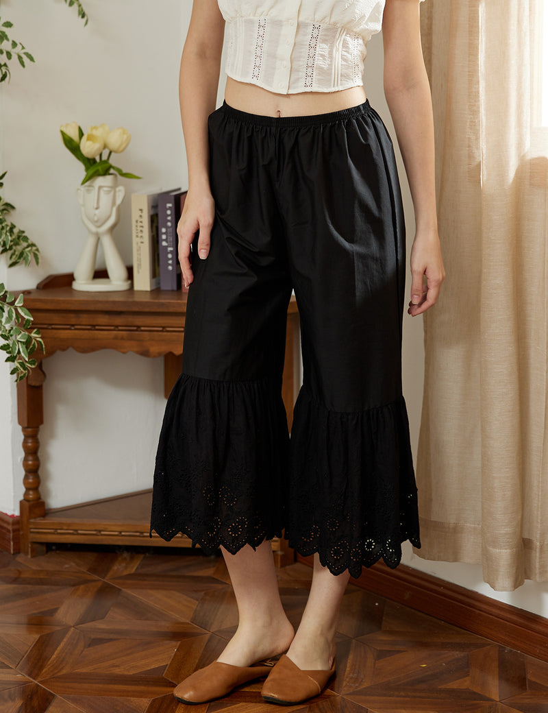 Cotton Pettipants Culotte Slip Cropped Pantaloons Pants Lace Bloomers