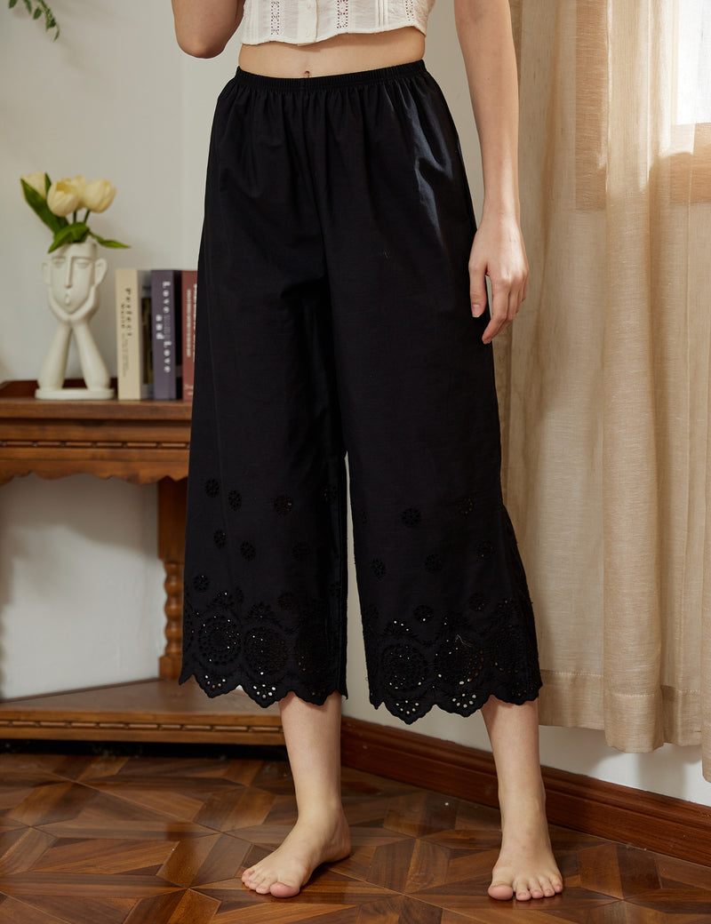 Cotton Pettipants Culotte Slip Cropped Pants with Lace Edge