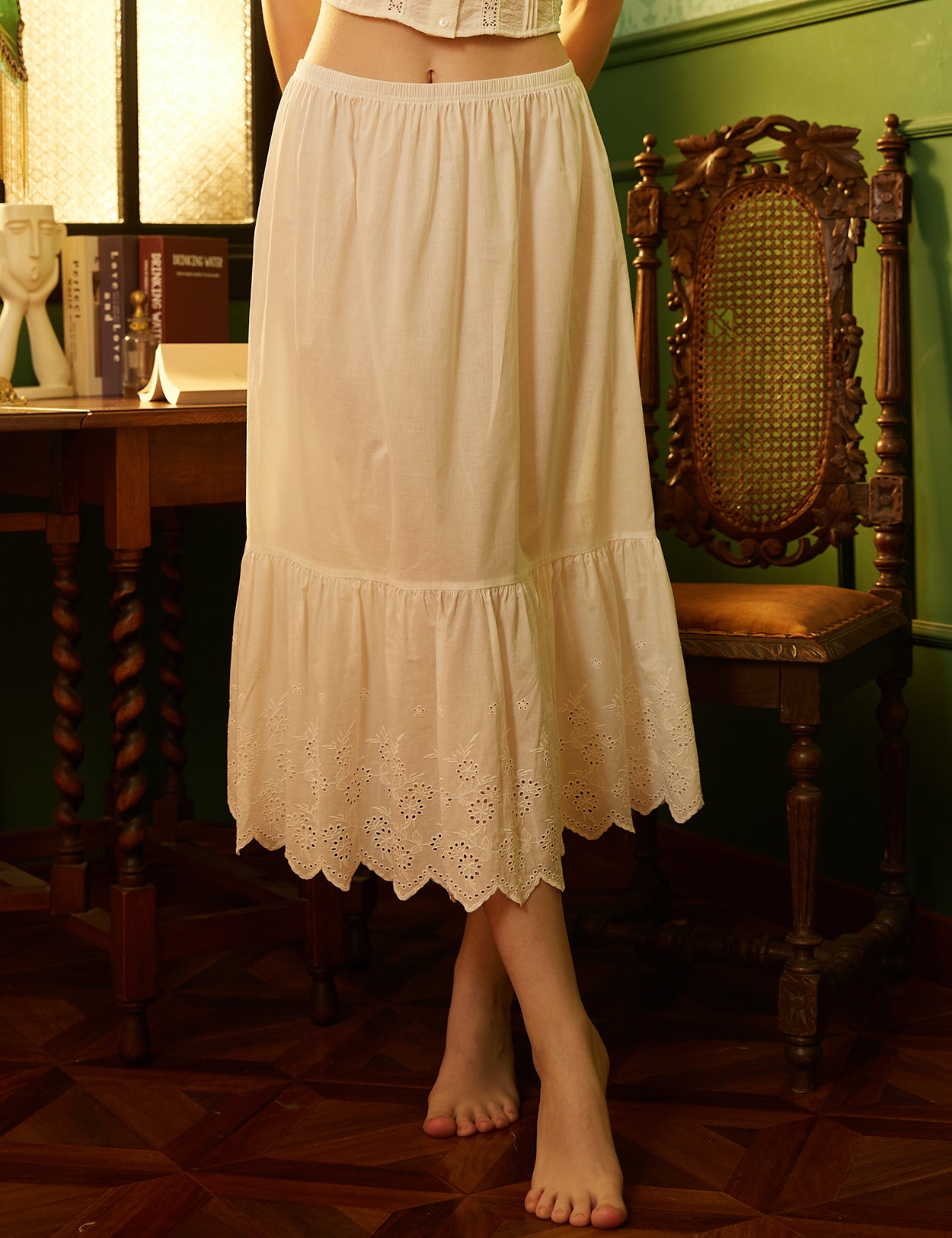 Vintage 100% Cotton Lace-Embroidered Half Slip Extender
