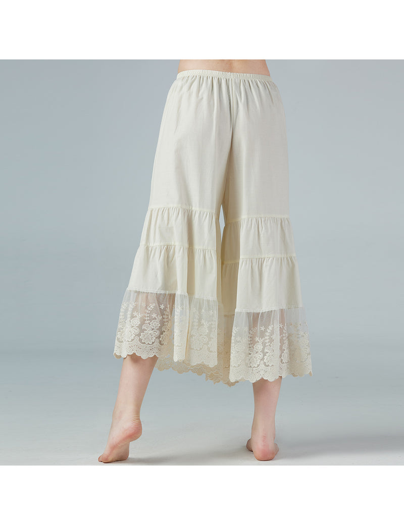 Cotton Pettipants Culotte Slip Cropped Pants Lace Bloomers