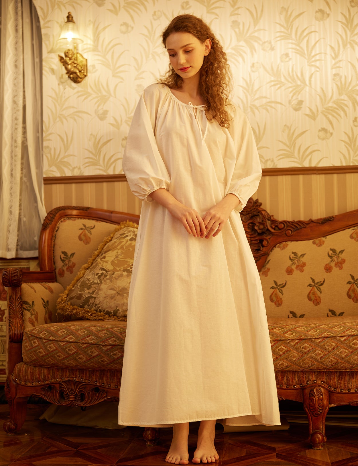 BEAUTELICATE Women Victorian Nightgown 3/4 Sleeve Nightgowns Vintage Spring Autumn Night Shirt