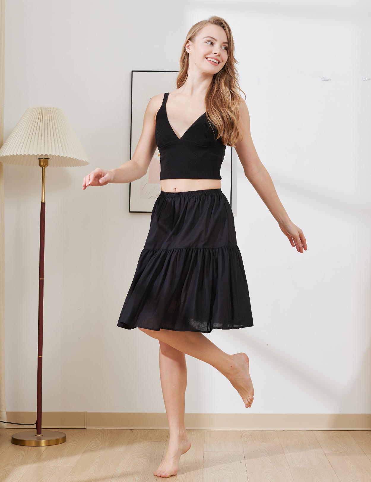 Black Elegant Vintage Cotton Tea Skirt Extender