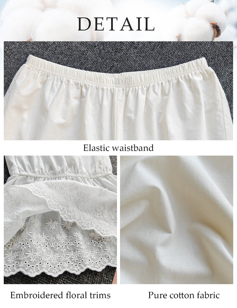 Women Cotton Pantaloons Costume Bloomers Vintage Pettipants With Lace Ruffle Hem