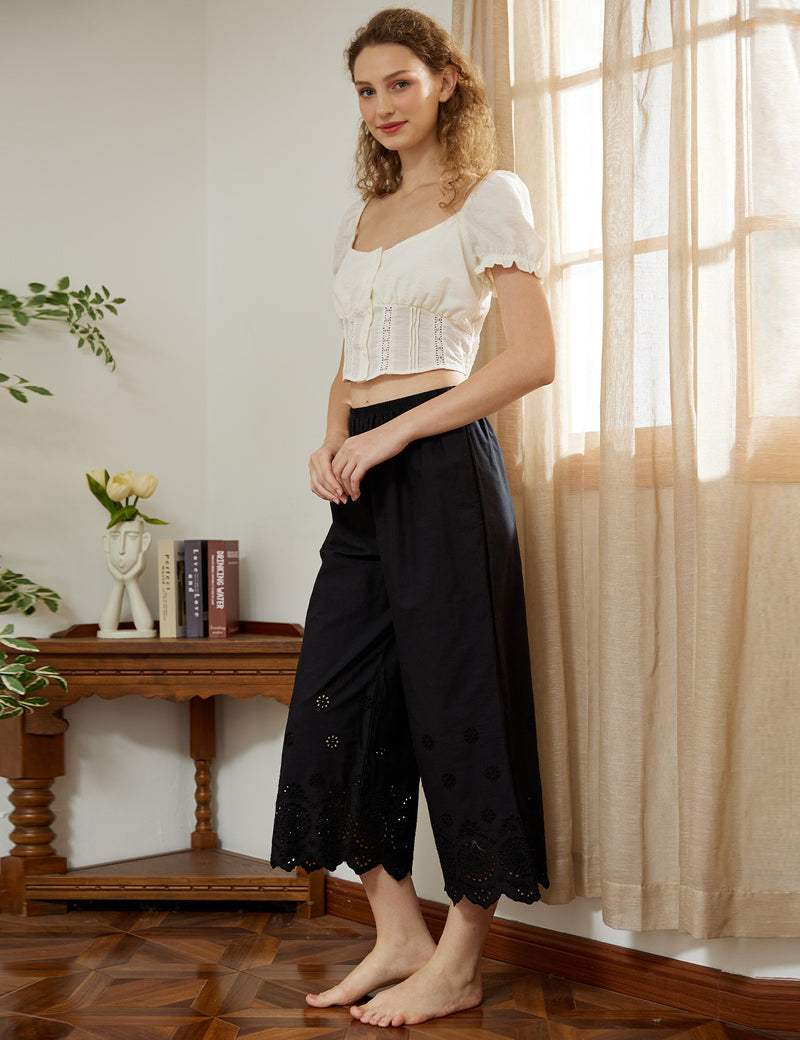 Cotton Pettipants Culotte Slip Cropped Pants with Lace Edge