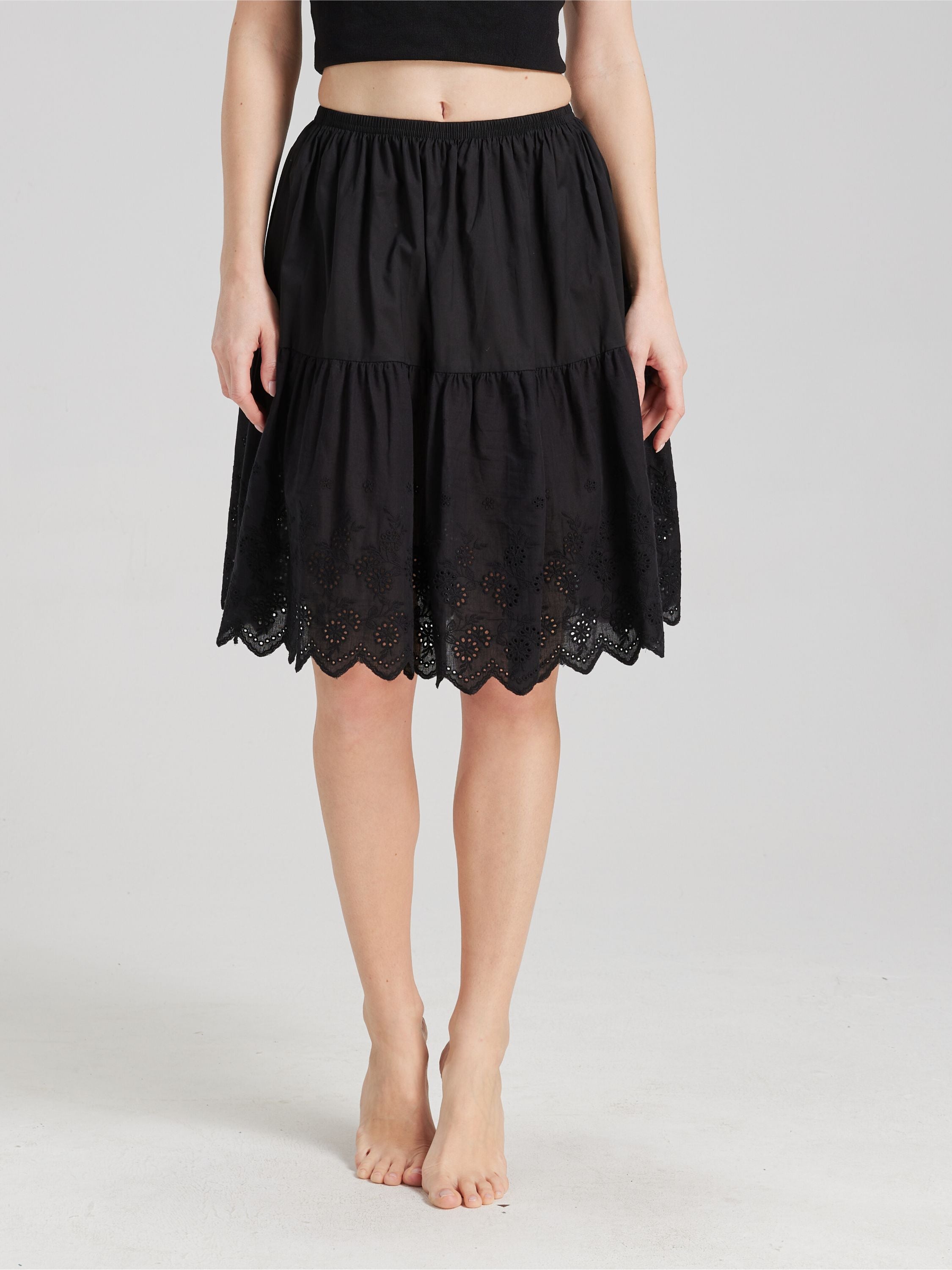 BEAUTELICATE Half Slip Skirt Extender 100% Cotton Underskirt with Lace Embroidery Knee Length