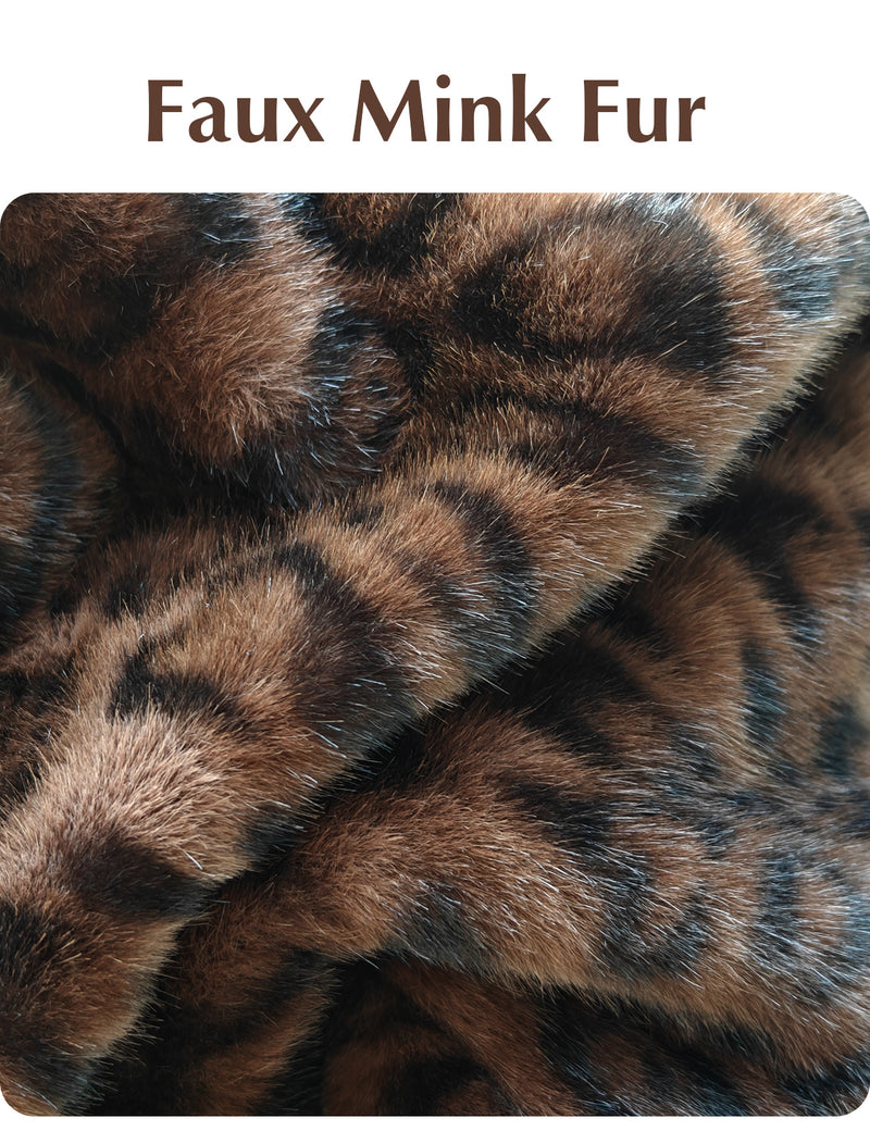 Women Leopard Faux Fur Oversized Coat with Pockets Lapels