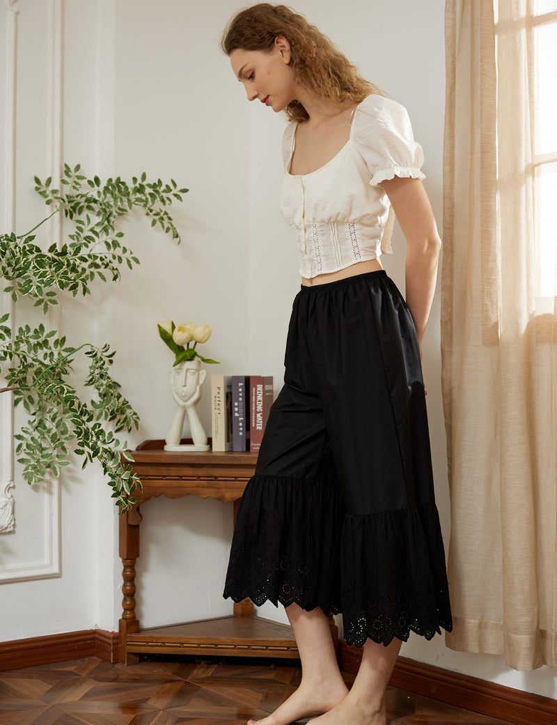 Cotton Pettipants Culotte Slip Cropped Pantaloons Pants Lace Bloomers