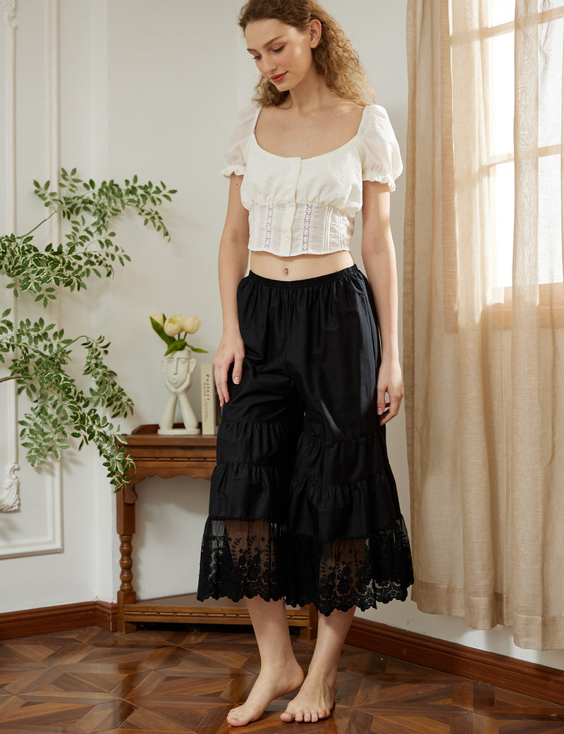 Cotton Pettipants Culotte Slip Cropped Pants Lace Bloomers