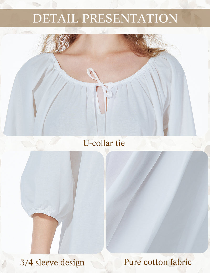 BEAUTELICATE Women Victorian Nightgown 3/4 Sleeve Nightgowns Vintage Spring Autumn Night Shirt