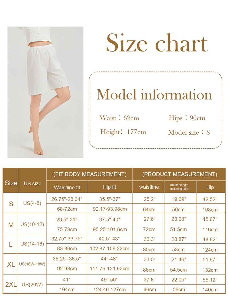 Bloomers size chart