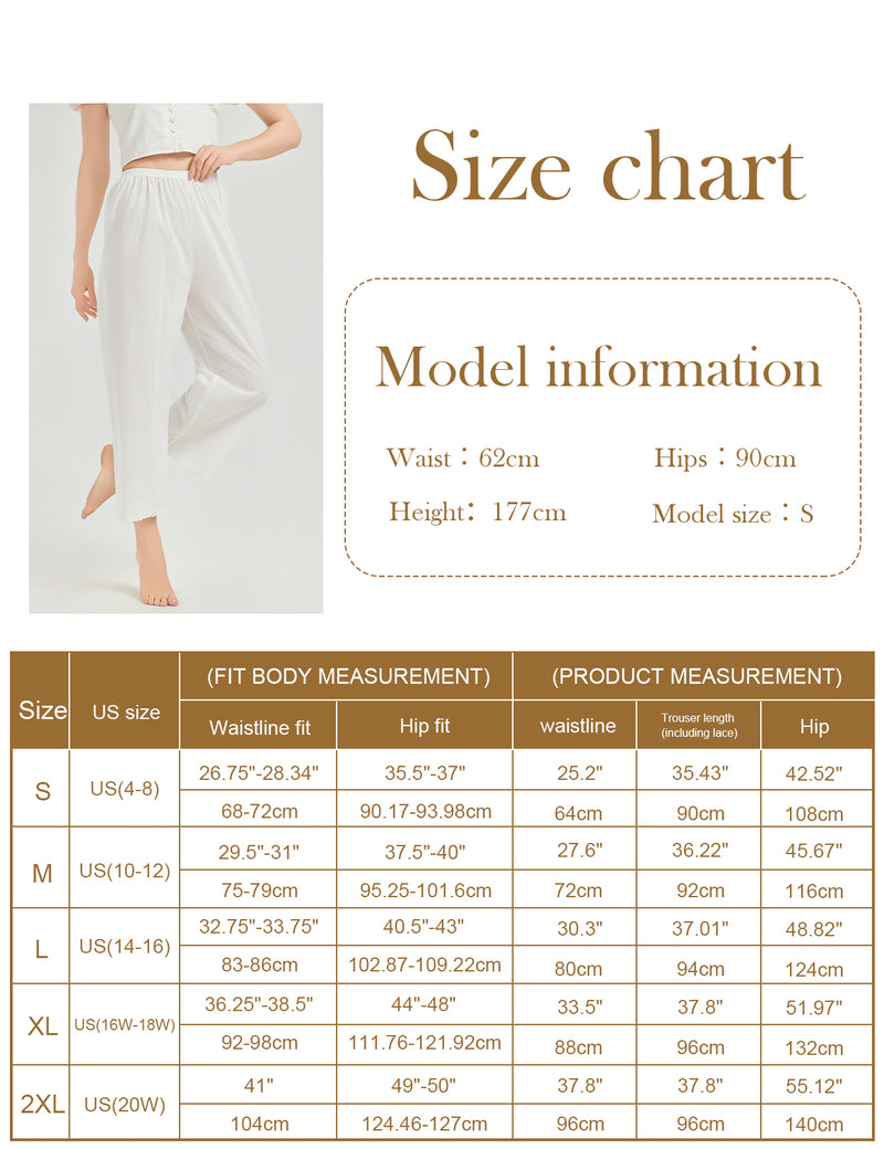 Size chart with model information