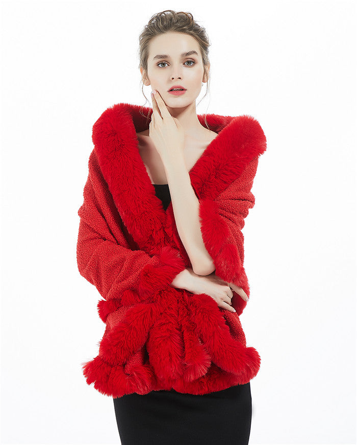Faux Fur Shawl Wrap Cape Stole Shrug Bridal Winter Wedding with Hook More Colors-S92