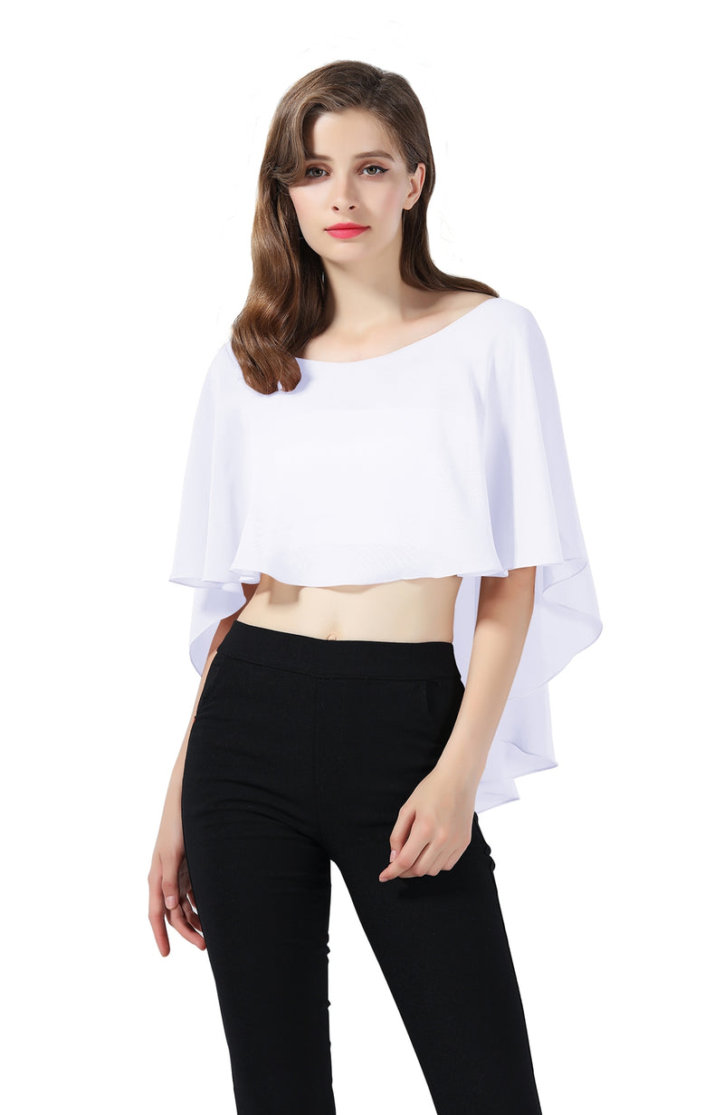 Bridal Capelet Chiffon Cape Shawls High-Low Short Tops For Women Wedding Dresses-S65