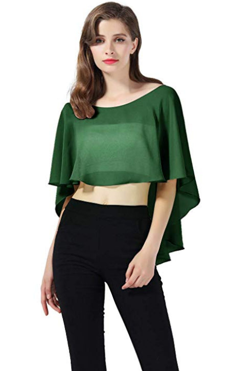 Bridal Capelet Chiffon Cape Shawls High-Low Short Tops For Women Wedding Dresses-S65