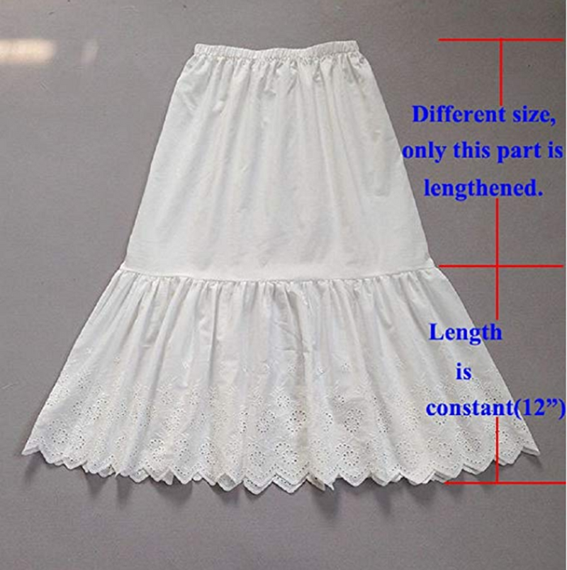 Lady 100% Cotton Vintage Half Slip Skirt Extender Lace Embroidery  Underskirts