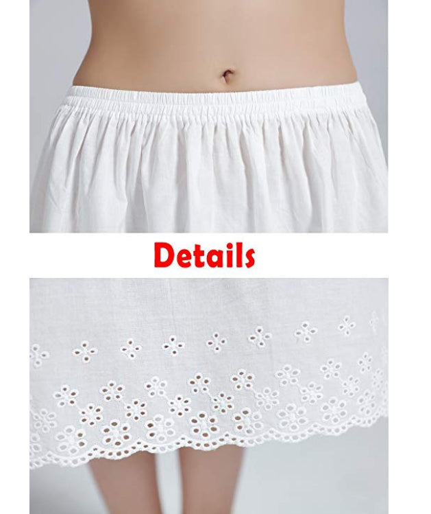 Half Slip Skirt Extender with Lace Embroidery 100% Cotton Vintage Underskirt Ivory 20" 24" 28" 32" Length Size S M L-P30