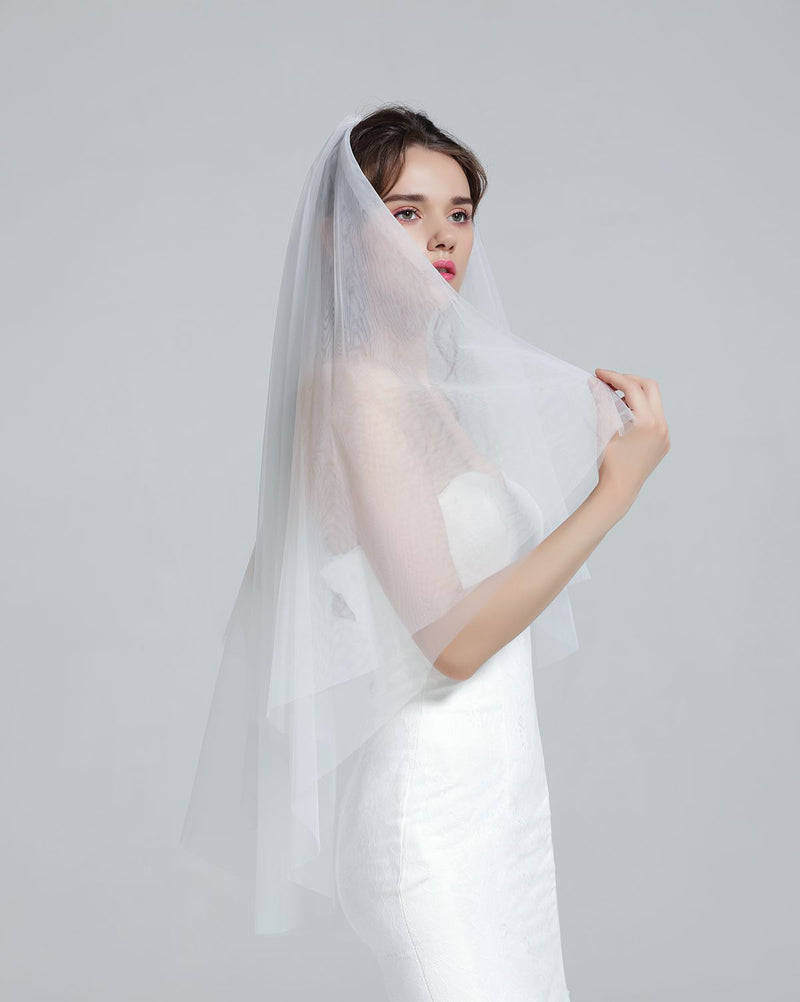 White/Ivory 2 Layer Elbow Wedding Bridal Veil with Comb