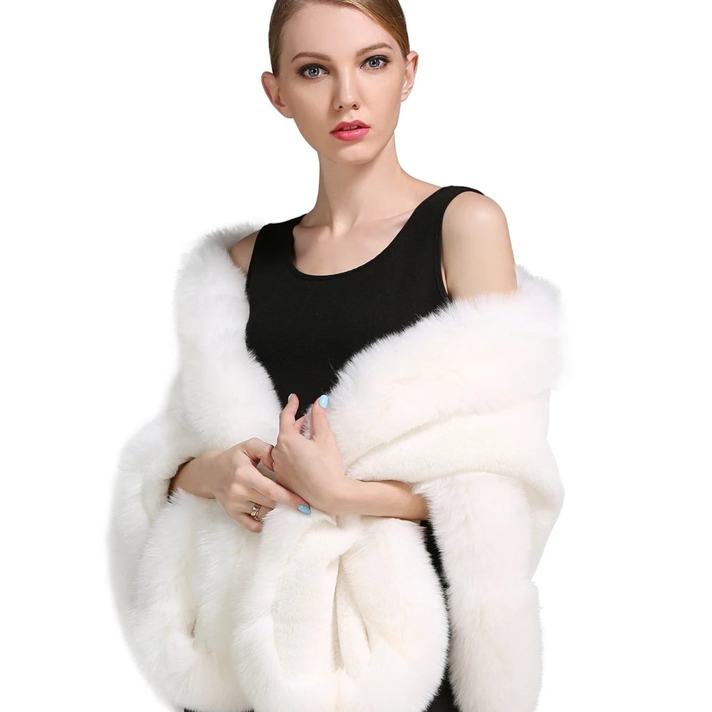 fox Caracilia Women Luxury Faux Fur Shawl Wrap Stole Cape For