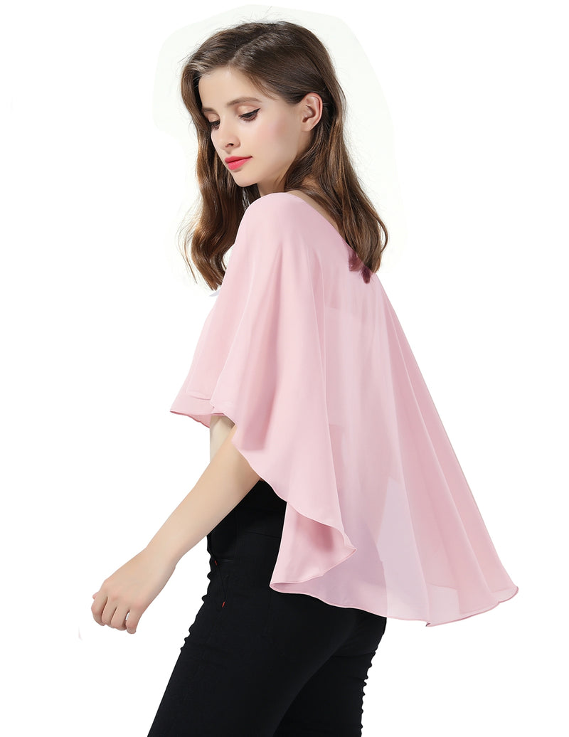 Bridal Capelet Chiffon Cape Shawls High-Low Short Tops For Women Wedding Dresses-S65
