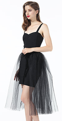 Tulle Overskirt Tutu Detachable Skirt 2 Layered Overlay with Velvet Ribbon for Women Wedding Party-P35