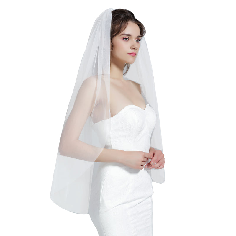 Wedding Bridal Veil with Comb 1 Tier Cut Edge Fingertip&Cathedral Length-V67